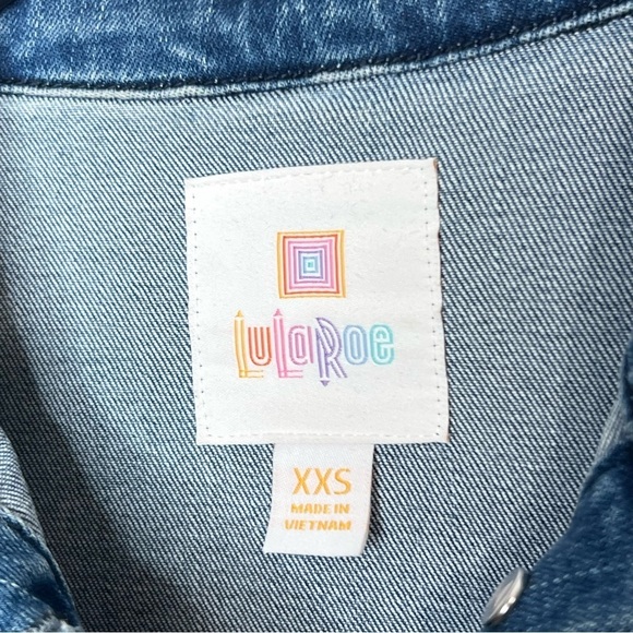 LULAROE Womens XXS Jaxon Denim Jean Jacket Colorful Aztec Embroidery Stretch - Picture 5 of 11